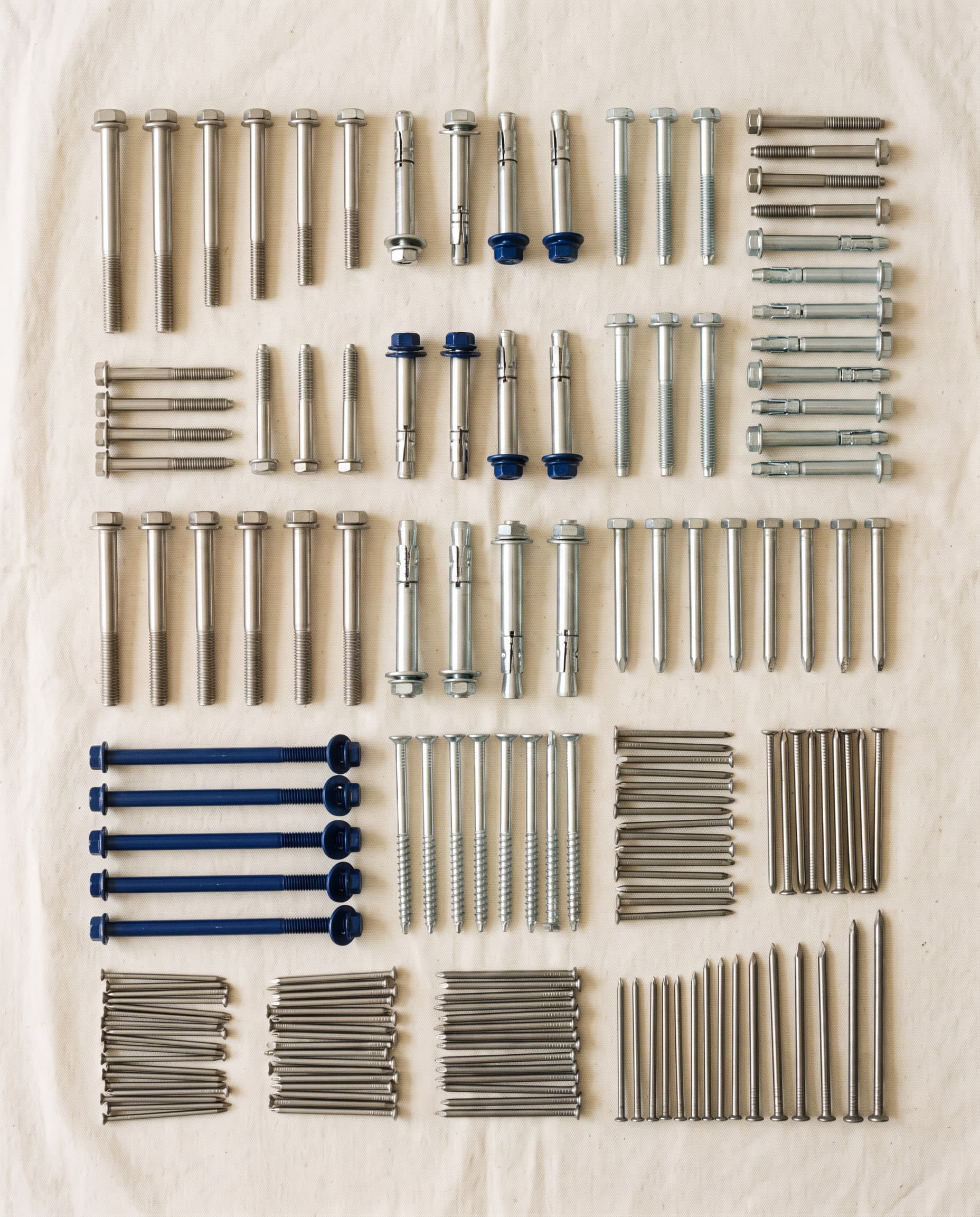 Anchor bolts and fixings arranged in a precise grid