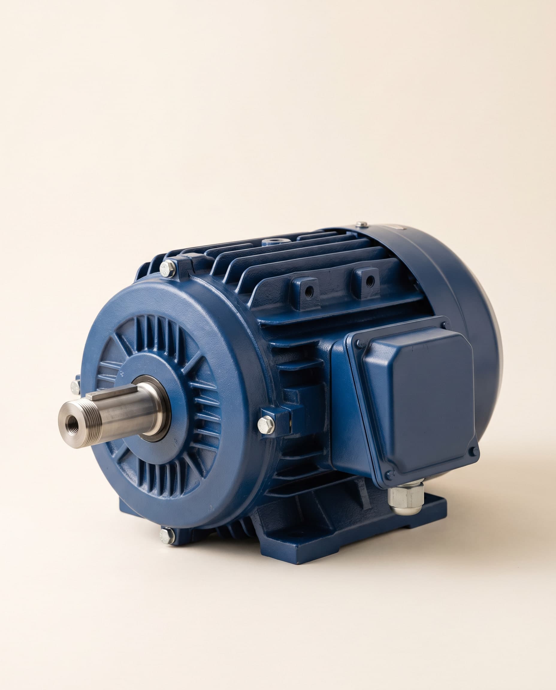 Cobalt-blue three-phase industrial electric motor